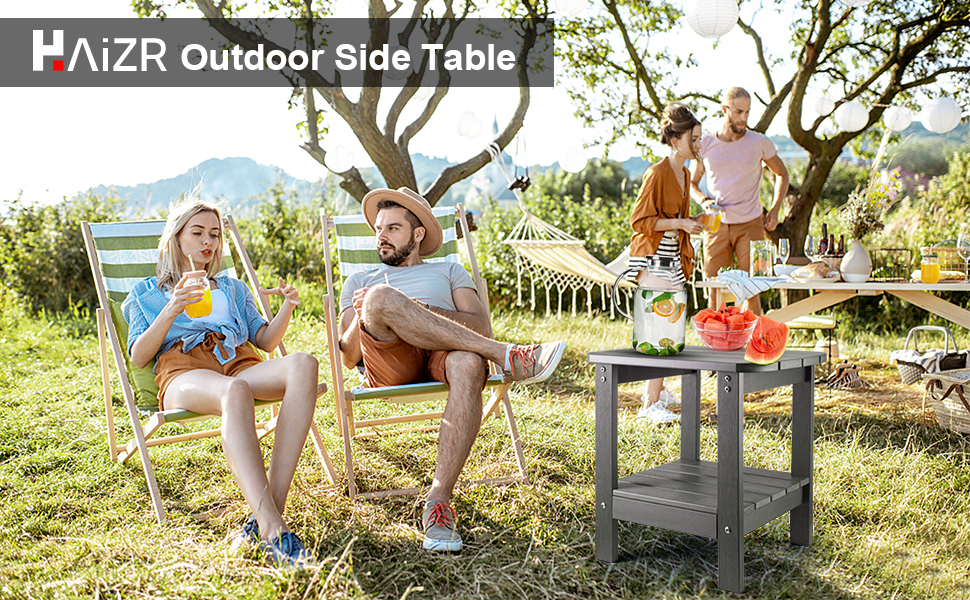 HaiZR Outdoor Adirondack Side Table Double Tier Patio Outdoor End