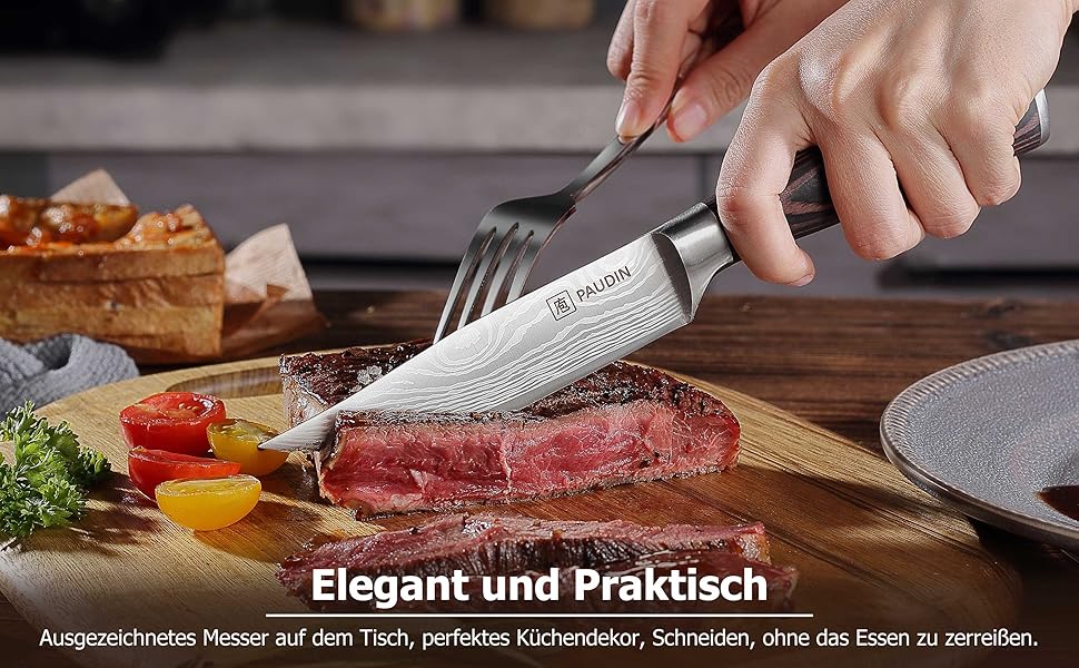 PAUDIN Steakmesser Set 13 cm, 6 Teilig Großes Wellenschliff Steak