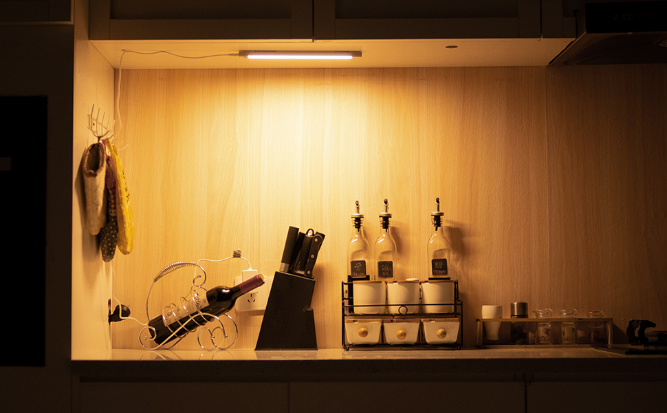 WOBANE Under Lighting, Plug in LED Light Bar with ETL Adapter, Hand Wave Activated, 12