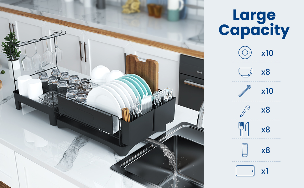 JOPSTDI Large Dish Drying Rack,Expandable Kitchen Counter