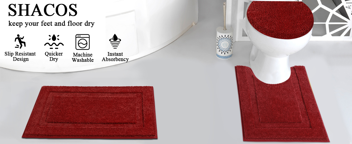 SHACOS Bathroom Rugs Sets 3 Piece with Toilet Lid Cover
