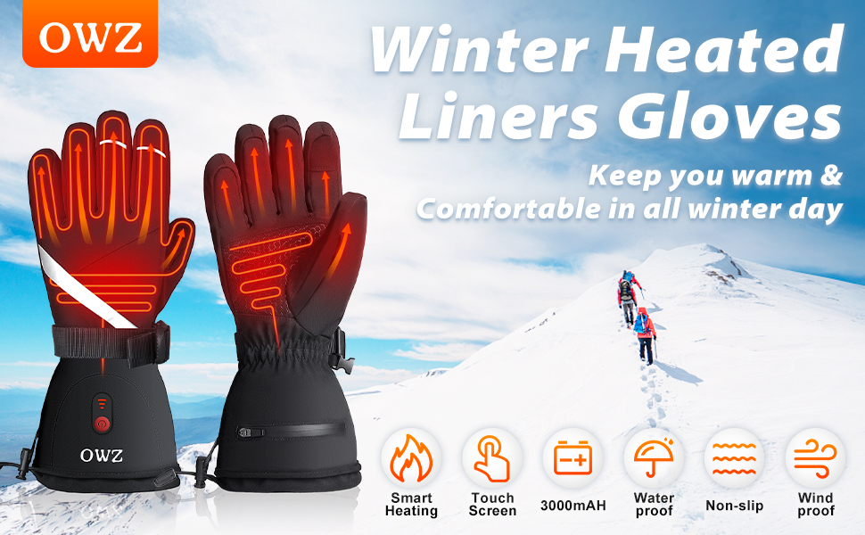 OWZ Heated Gloves for Men Women, Heated Glove Liners, Rechargeable 7.4V
