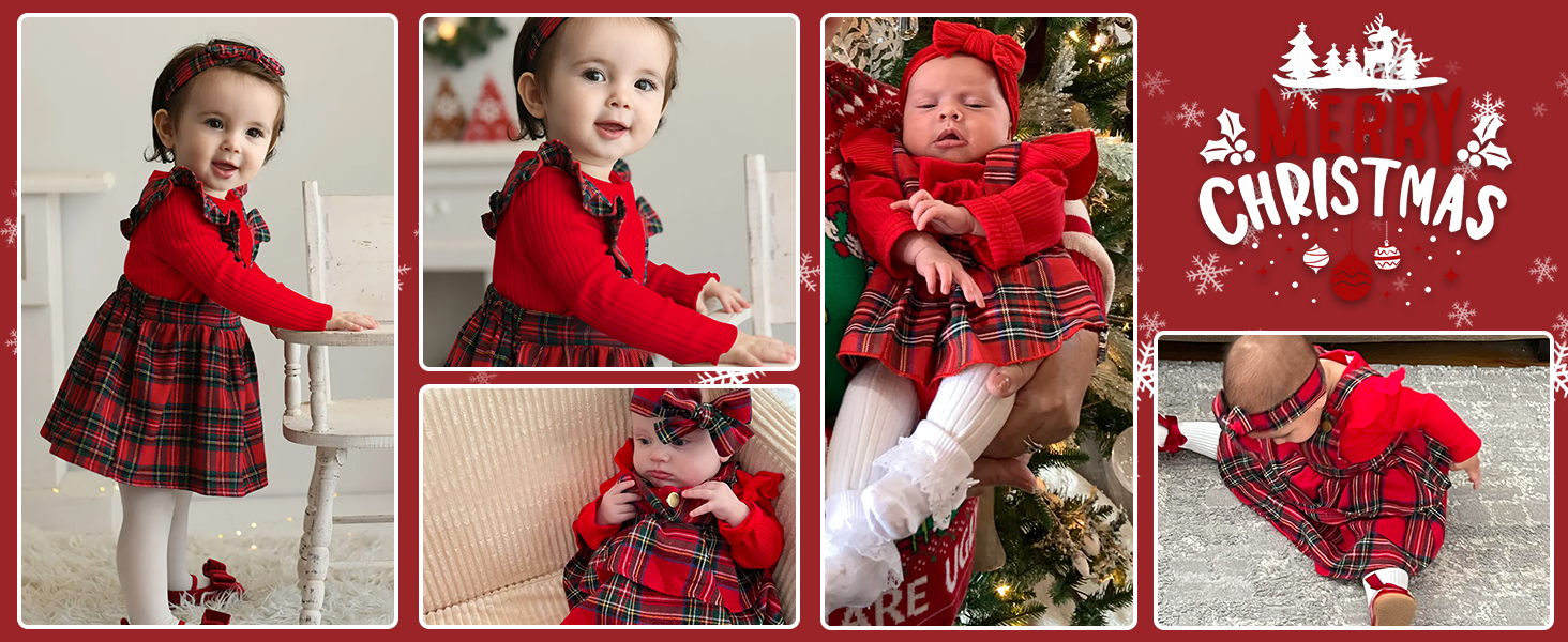 Baby Christmas Outfit, Baby Girl Christmas Dress Long Sleeve, Newborn Christmas Outfit Red Plaid Skirt, Baby Girl Christmas Outfit Bodysuit, Baby Christmas Dress + Xmas Headbands (3-18 Months) 16 newborn christmas outfit christmas baby outfit christmas baby grow 8 month old baby christmas gifts