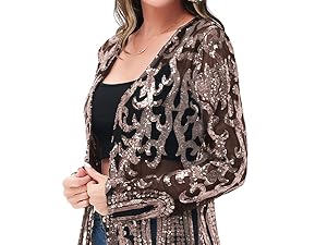 Anna-Kaci Women's Sparkly Sequin Cardigan Long Sleeve Open