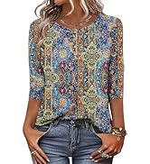 Zeagoo 3/4 Length Sleeve Women Tops Crew Neck Blouses Dressy Casual Summer T Shirts Loose Fit Bus...