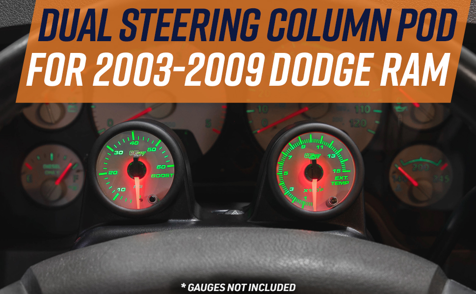 GlowShift Black Dual Steering Column Gauge Pod Compatible