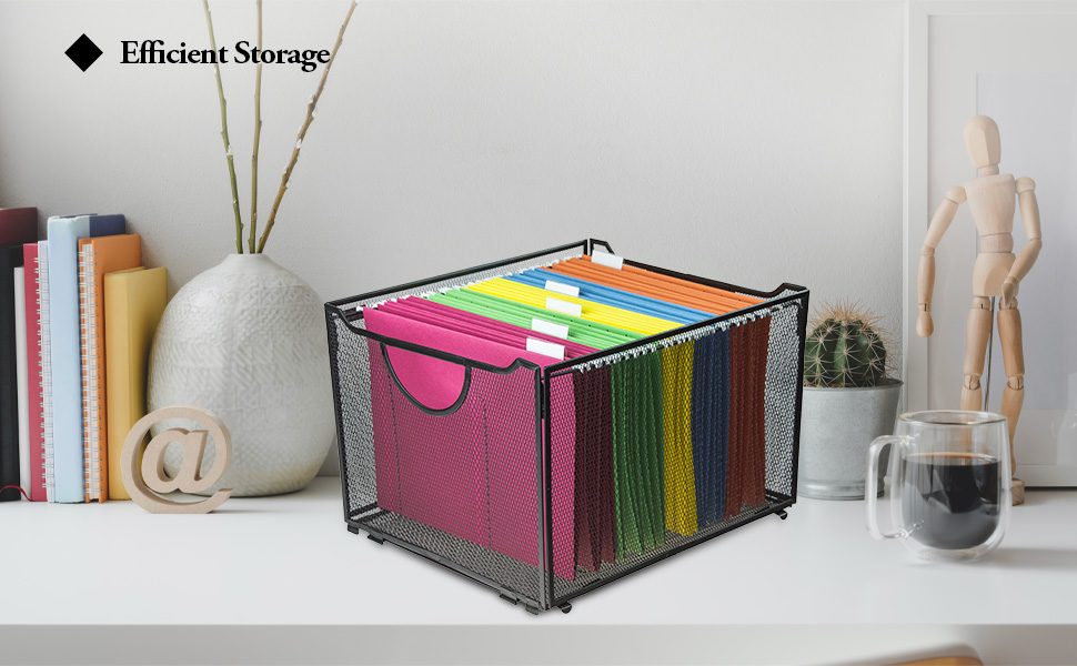 Set of 2 Modern Black Metal Mesh Foldable Office File