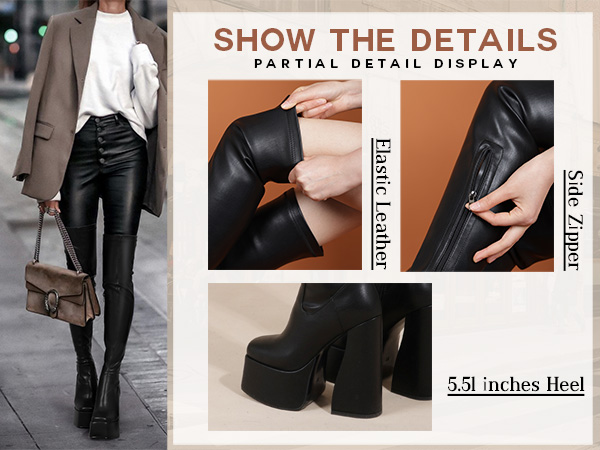 Amazon.com | LanreyTaley Platform Thigh High Boots for Women