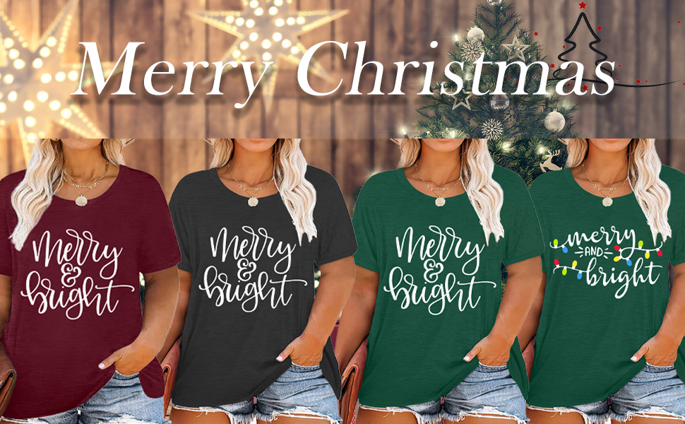 Christmas Plus Size Shirt Women Merry and Bright Tops Holiday Shirt Plus Size Christmas Shirt