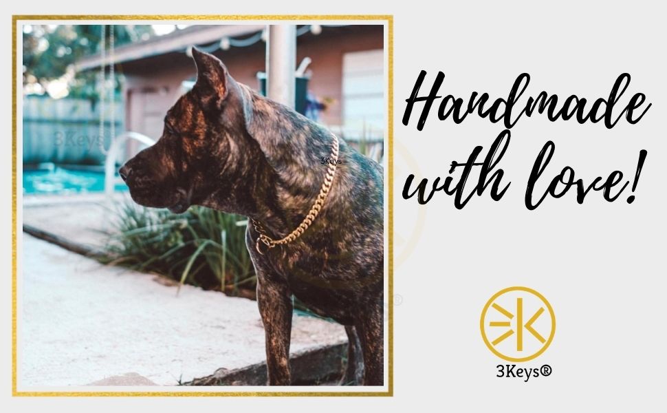 3Keys 3 Keys Solutions 3keys dog collar gold chain Cuban collar leash pet collar golden brass