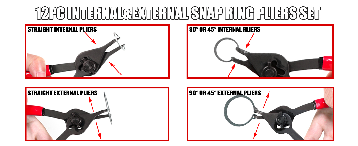 Internal External Convertible Fixed Tip Snap Ring Pliers