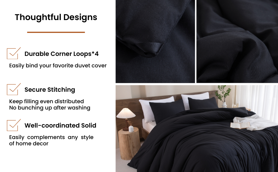 Paxrac Black Comforter Full Size, Modern 3 Pieces Comforter
