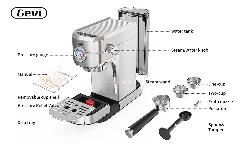 Gevi 20 Bar Compact Professional Espresso Coffee Machine