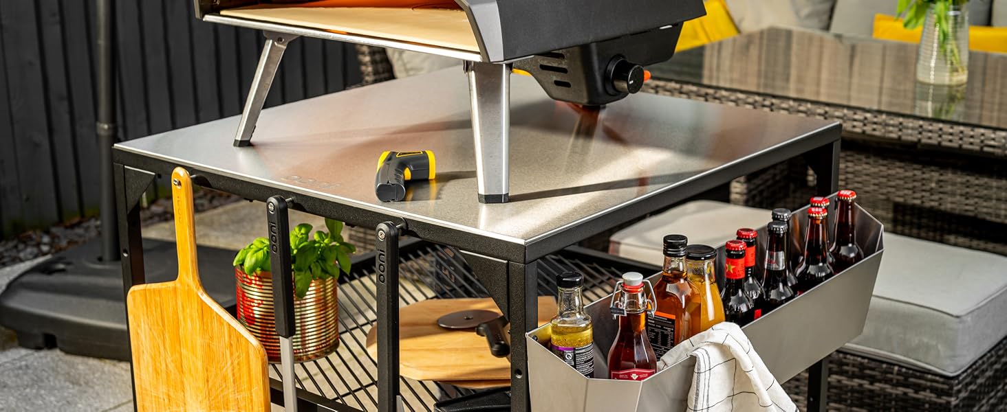 Ooni Large Modular Table Pizza Oven Table Cart, Metal Stainless Steel