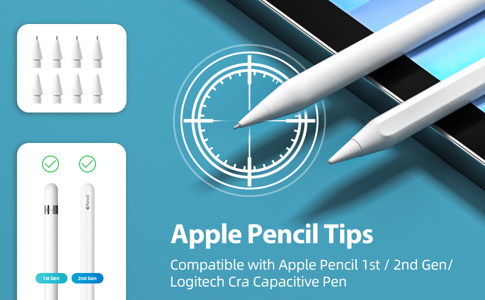 8-Pack] Upgraded Pencil Tips Compatible with Apple Pencil