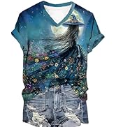 Halloween Witch Party Shirts for Women Casual Fall Midsummer Witches Gather T-Shirt Halloween Wit...