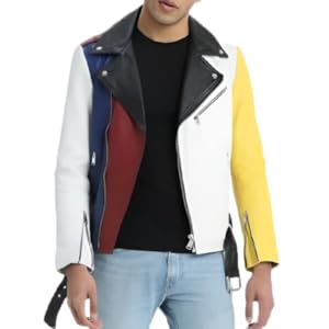 GOKTOG Men's Biker Multi Color Leather Jacket, Leather Biker