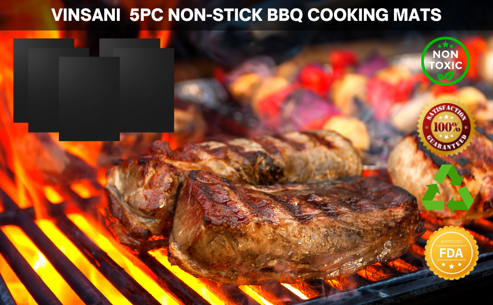Vinsani 5PC NonStick BBQ Grill Mat(40 x 33 cm)Universal Barbeque