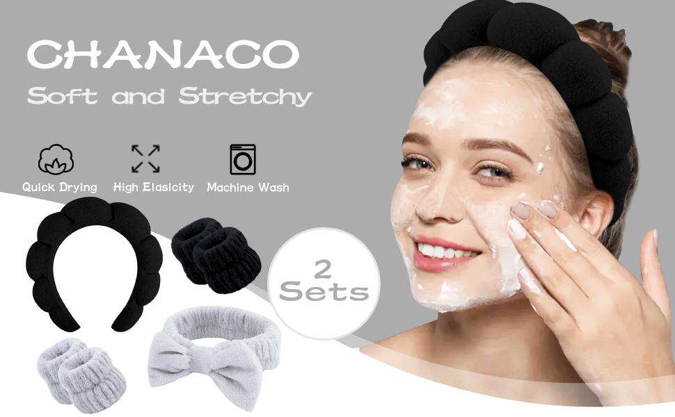 Chanaco Spa Headband Wrist Bands for Washing Face Makeup