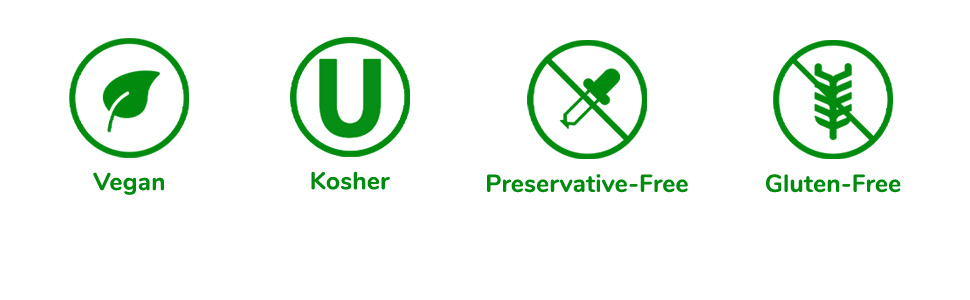 Vegan, Kosher, Preservative-Free, Gluten-Free. 