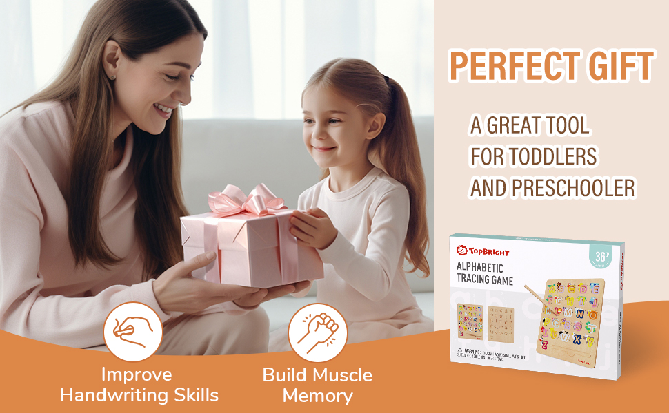 TOP BRIGHT Wooden Alphabet Tracing Board Game for 3 Years Old, Wood