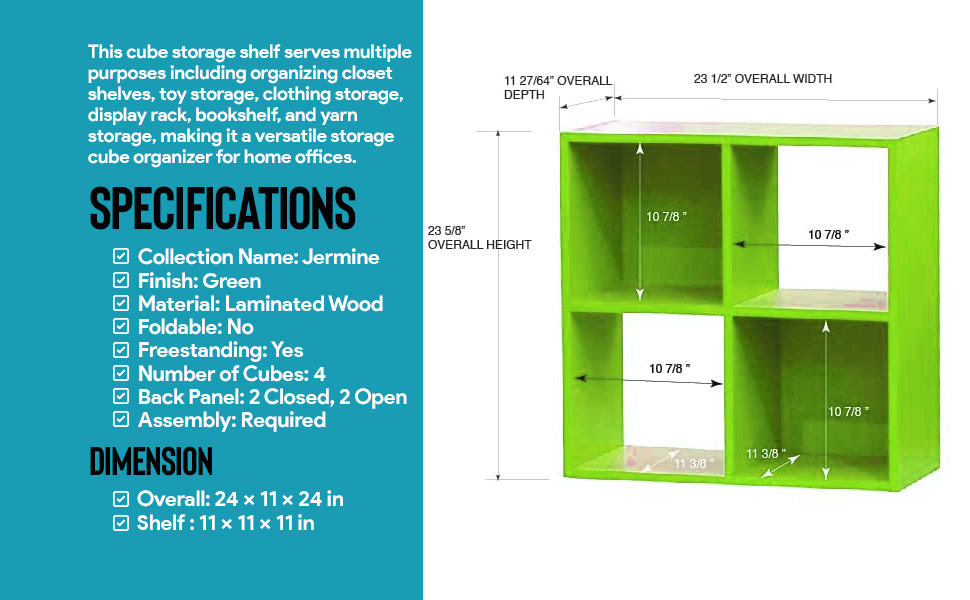 Kings Brand Furniture 4Cube Children's Bookcase, Kids