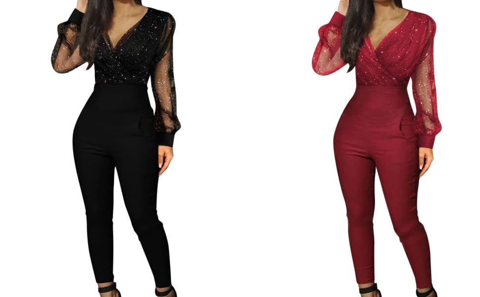 Amazon.com: NREALY Women's Sequined Mesh Pocket Rompers