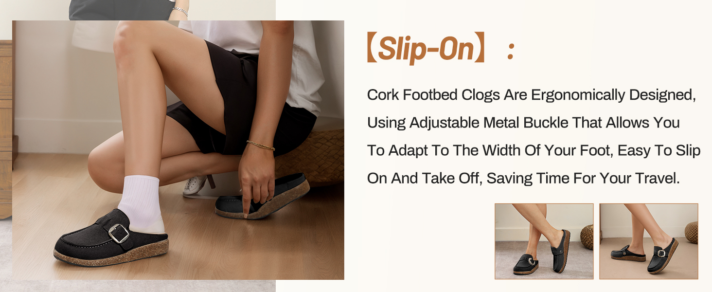 Adjustable Buckle Cork Mules Women's Comfort Clogs & Nurse Sandals Non-Slip Casual Shoes
