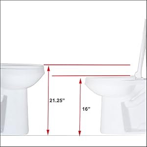 The toilet bowl is taller than regular toilet