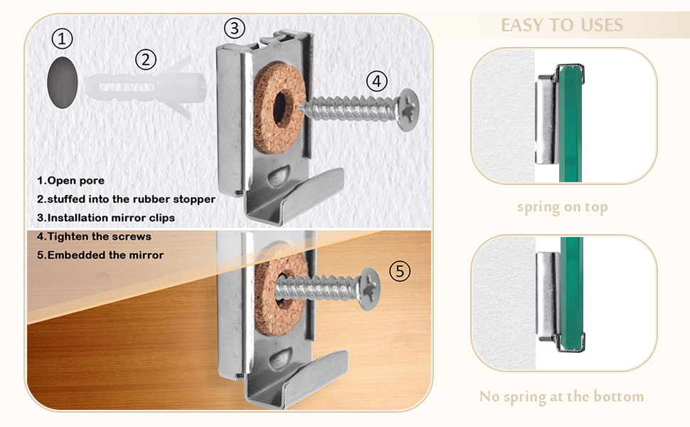 Mirror Hanger Clips Set, 2 Sets (8 Pieces) Unframed Mirror Mount Clips