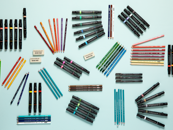 dual tip markers wooden colored pencils eraser magic rub fine line pens toolbox assortment graphite