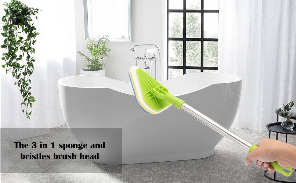 QKTYB Schrubber mit Stiel,3 in 1 Reinigungsbürste Bad,92cm Teleskopgriff Scheuerbürste,180