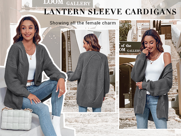 Cicy Bell Women's Open Front Chunky Knit Cardigan Loose