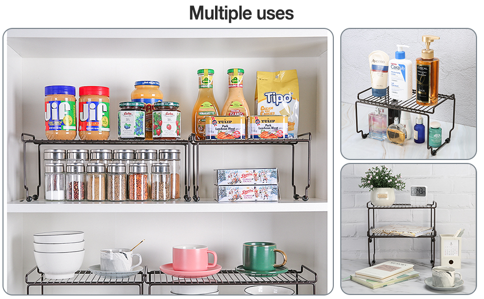 Puricon 2 Pack Kitchen Cupboard Shelf Organiser Rack, Stackable Kitchen