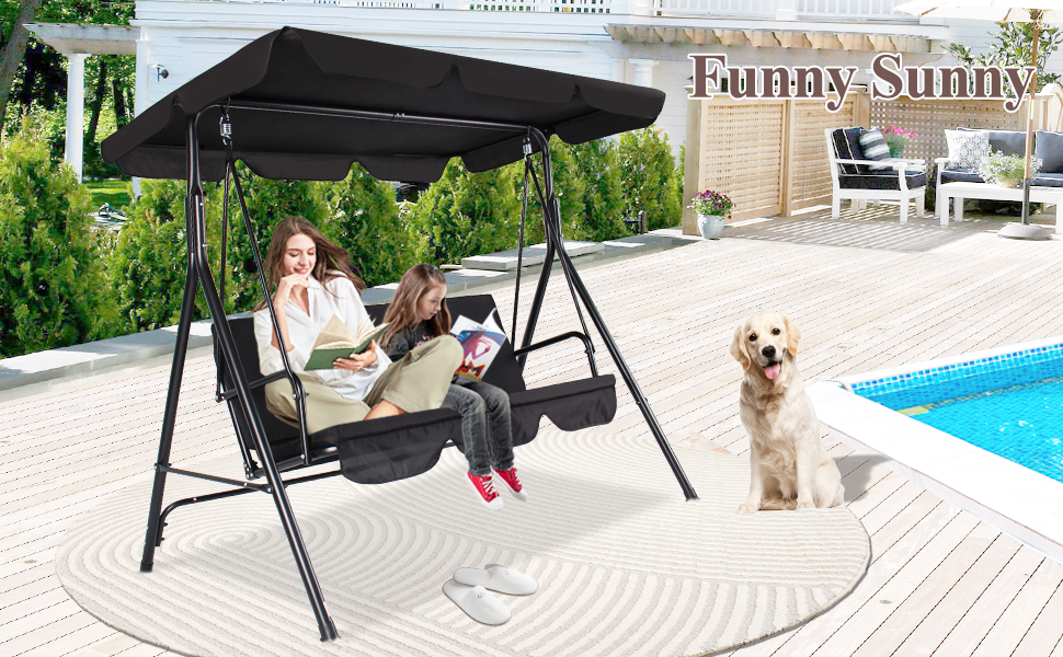 3Seats Outdoor Patio Swing Chairs with Adjustable Tilt