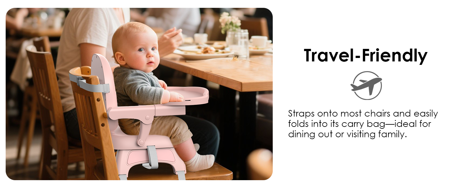 Travel-friendly: Straps onto most chairs and easily folds into its carry bag, perfect for dining out