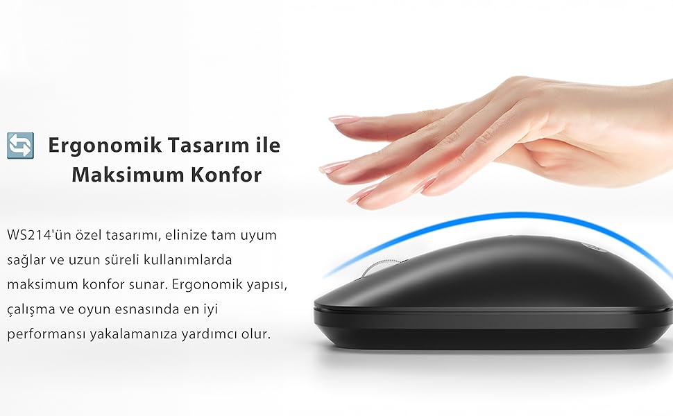 Lenovo Lecoo WS214 Kablosuz 1200DPI 3 Tuşlu Optik Mouse Siyah