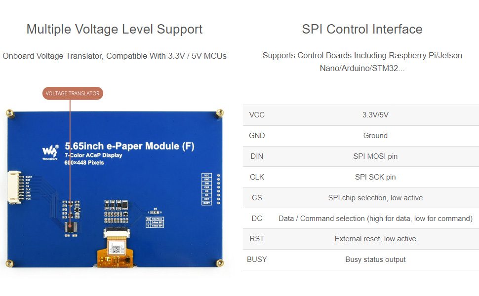 Waveshare 5.65inch Colorful EPaper EInk Display Module 600×448 Pixels