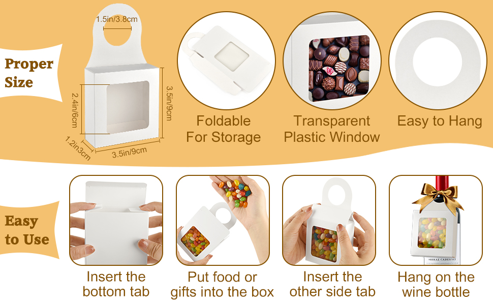 100 Pieces Kraft Paper Wine Bottle Box with Window Hanging