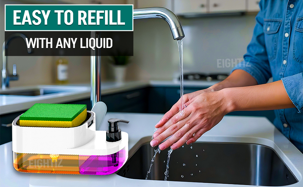ABS Plastic 3 in 1 Soap Pump Dispenser Dish Soap Liquid Dispenser Sponge Holder Dish Soap