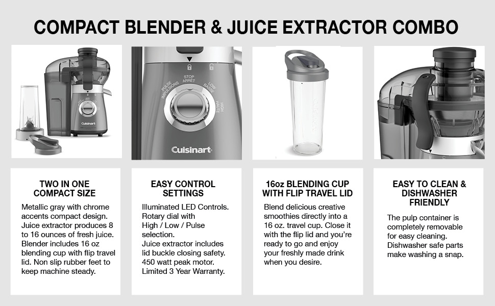 Cuisinart BJC550C Compact Blender & Juice Extractor combo (with 16oz