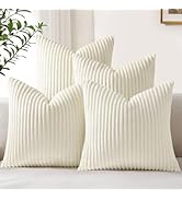 decorUhome Set of 4 Flannel Neutral Cream White Throw Pillow Covers 18x18 Inch, Decorative Plush ...