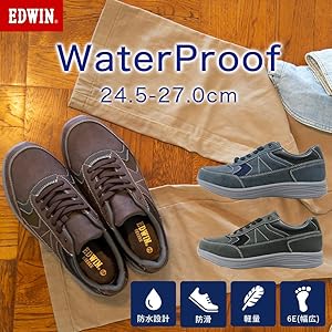 Edwin Sneakers, Waterproof, Wide, 6E, Non-Slip, Lightweight, Stylish, Easy to Wear, Slip-on 