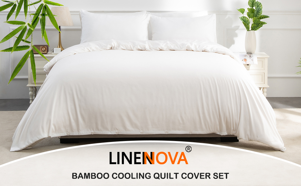 LINENOVA 2000TC Bamboo Cooling Quilt Cover Set Double Size Ultra Soft