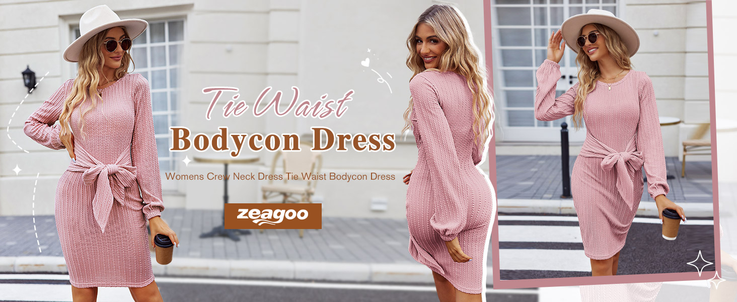 long sleeve bodycon dress ribbed Knit dress tie waist dress women dress side tie dress