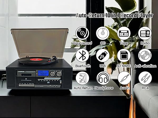 ミュージック ct.bowz Amazon.com: 10 in 1 Vinyl Record Player 3 Speed Bluetooth