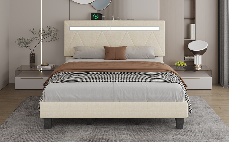 EMotie King Size Upholstered Platform Bed Frame with