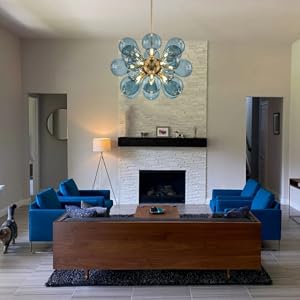 SEEAIRSHOP Blue Glass Globe Chandelier Mid-Century Modern