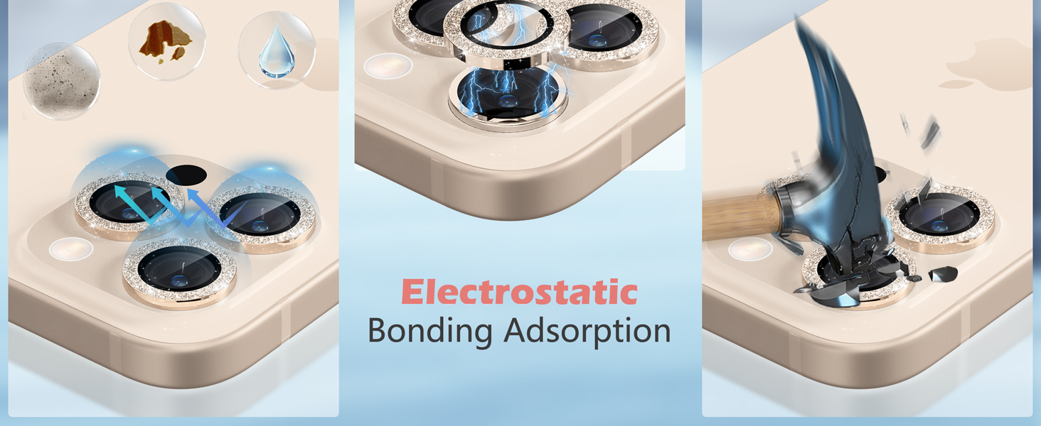 imluckies Glitter Camera Lens Protector for iPhone 16 Pro - iPhone 16 Pro Max, AR+AF Tempered Glass, 9H Ultra-Tough Metal Individual Lens Cover, HD Clear Camera Accessories - Bling Desert Titanium 14 9H Secure Protection