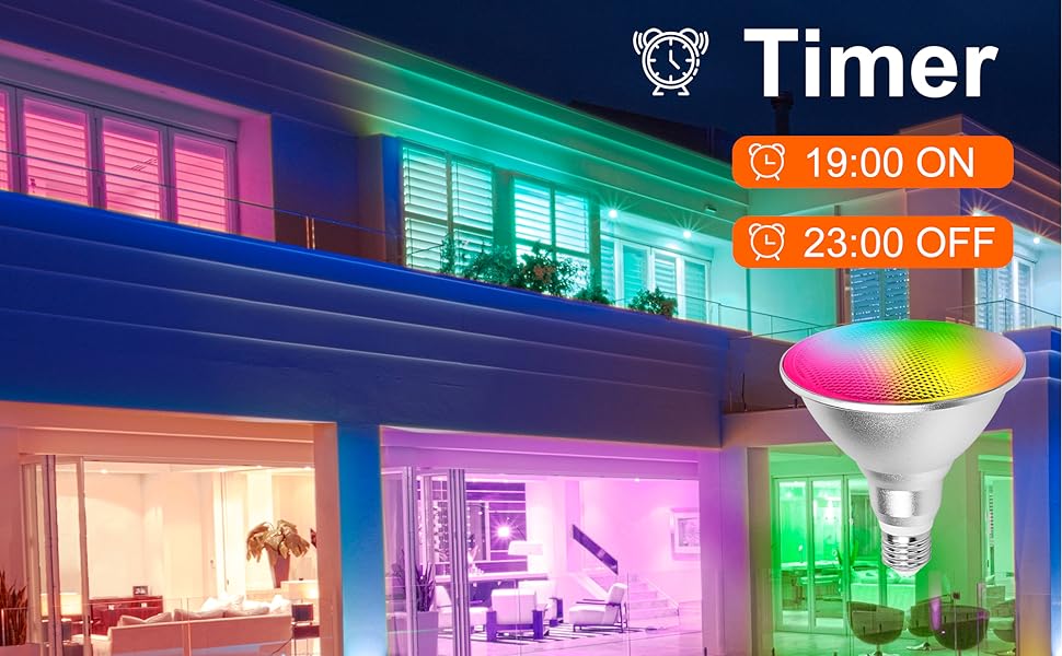 UOOIUMOY LED Par38 Flood Light Bulb Waterproof Outdoor, Color Changing Light, 30W=100W, Timing